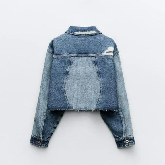 ZARA CROP DENIM PATCHWORK JACKET - Picture 2 of 4